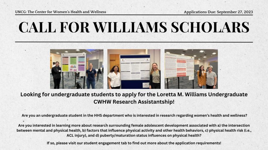 Call for Williams Scholars by the Center for Women's Health and Welness