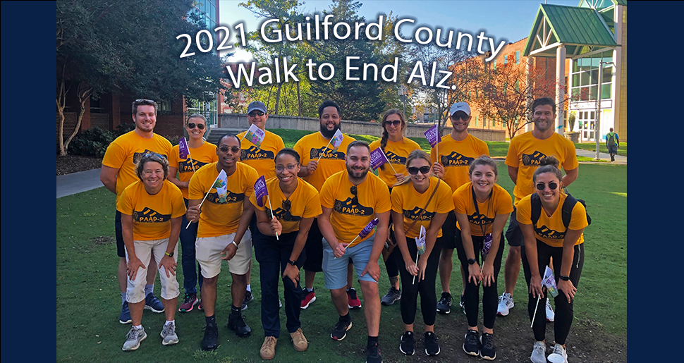 PAAD2 team photo at the 2021 Guilford County Walk to End Alzheimer's in support of Alzheimer's awareness.
